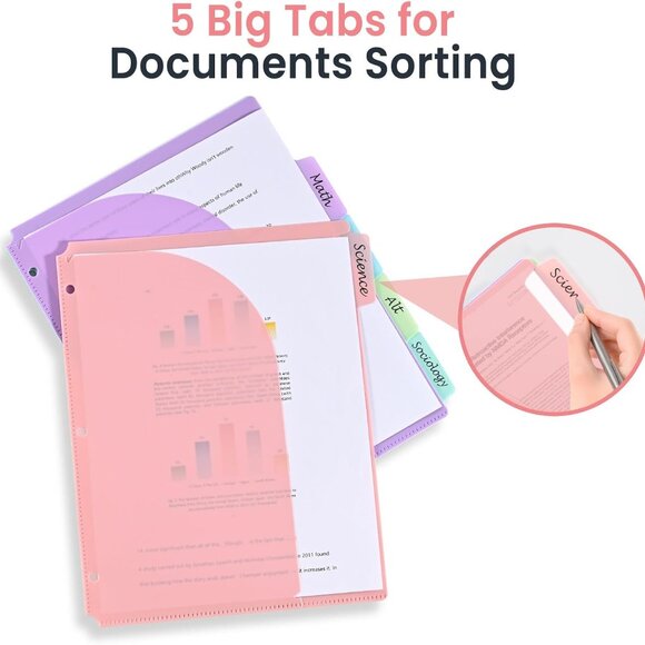 Set of Five 3-Ring Binder Dividers with Tabs, Pockets, Pastel, Durable (NWOT) - Picture 11 of 11